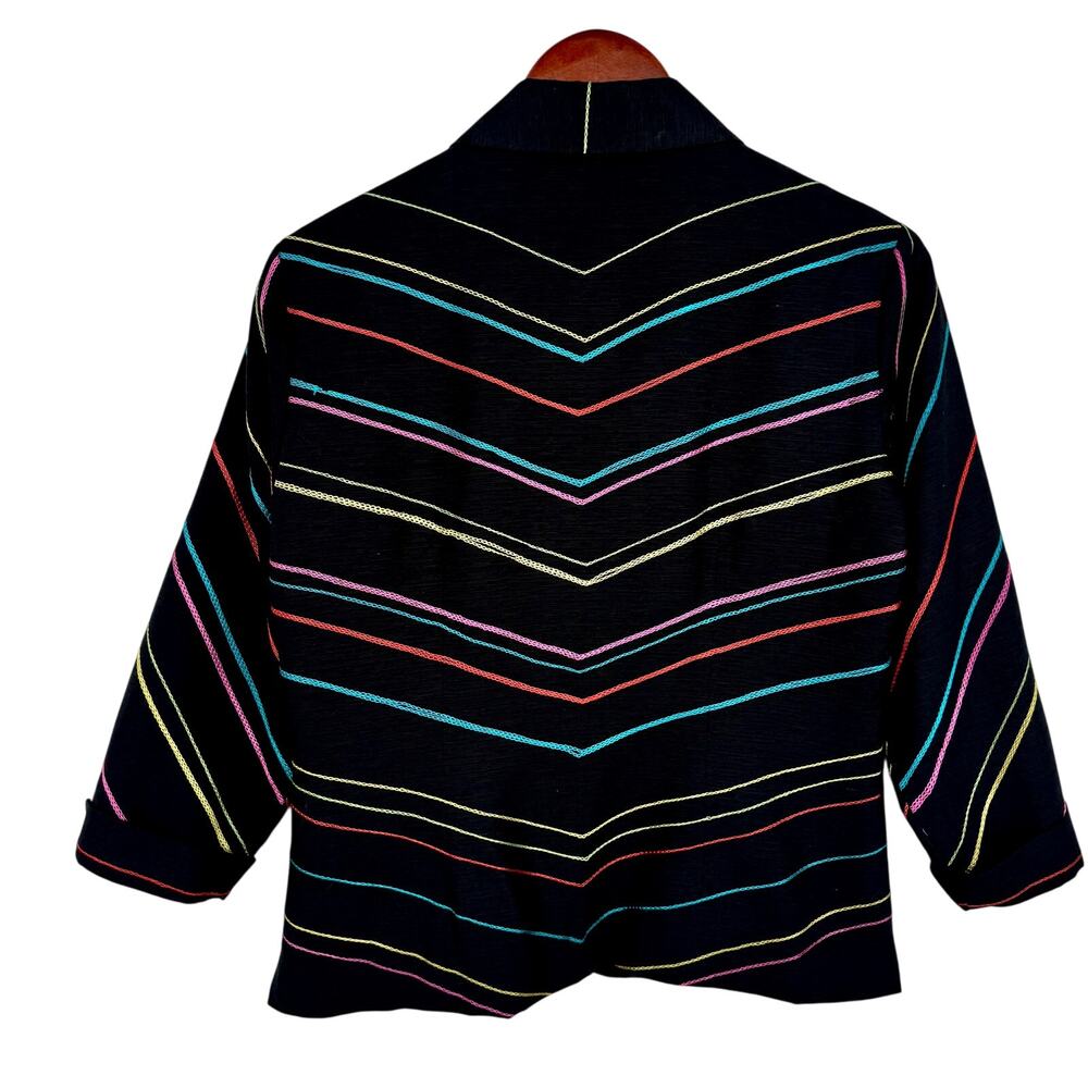 SILK LAND Sz Medium 100% Silk Black Blue Pink Wearable Art Jacket Shirt Top - Picture 9 of 9